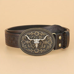 Vintage Coffee Cowboy Belt with Animal Head Buckles