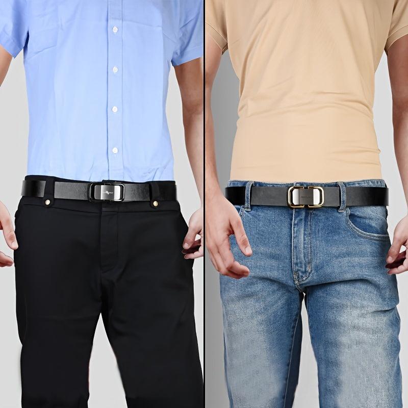 Men's Toothless Leather Pants Belt Automatic Buckle Plus Size