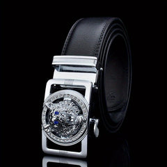 Men's Leather Belt with Wolf Head Buckle