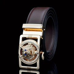 Men's Leather Belt with Wolf Head Buckle