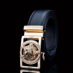 Men's Leather Belt with Wolf Head Buckle