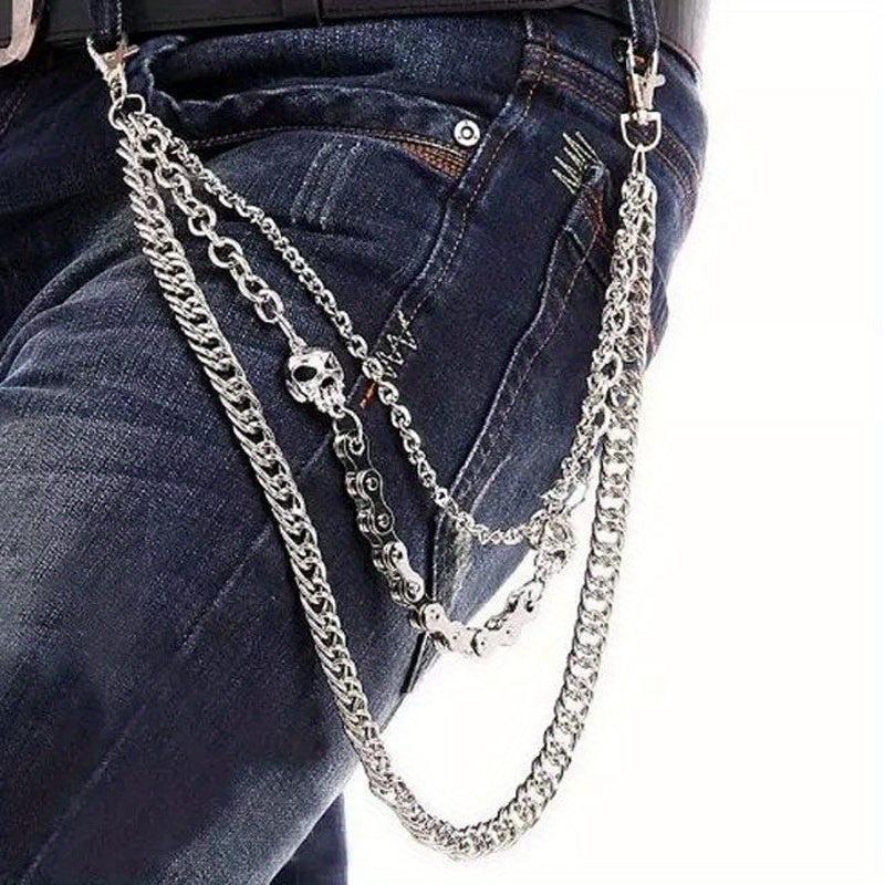 Metal Skull Layered Hip Hop Pants Chains