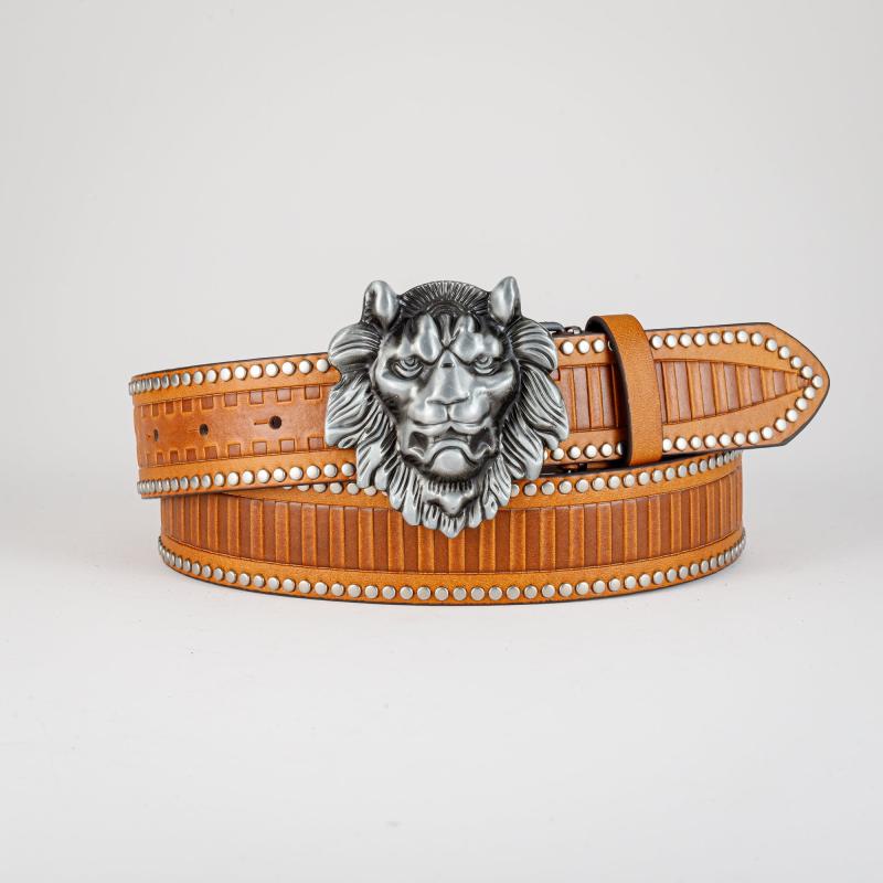 Men's Lion Buckle Belt PU Leather Decorative Accessories