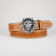 Men's Lion Buckle Belt PU Leather Decorative Accessories