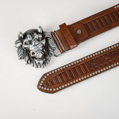 Men's Lion Buckle Belt PU Leather Decorative Accessories