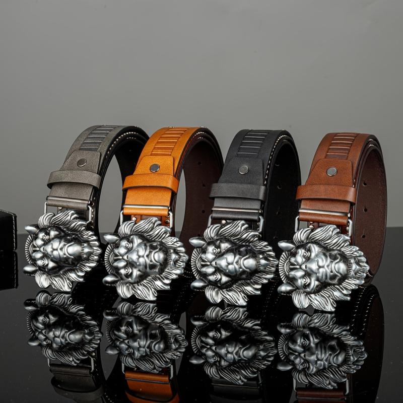 Men's Lion Buckle Belt PU Leather Decorative Accessories