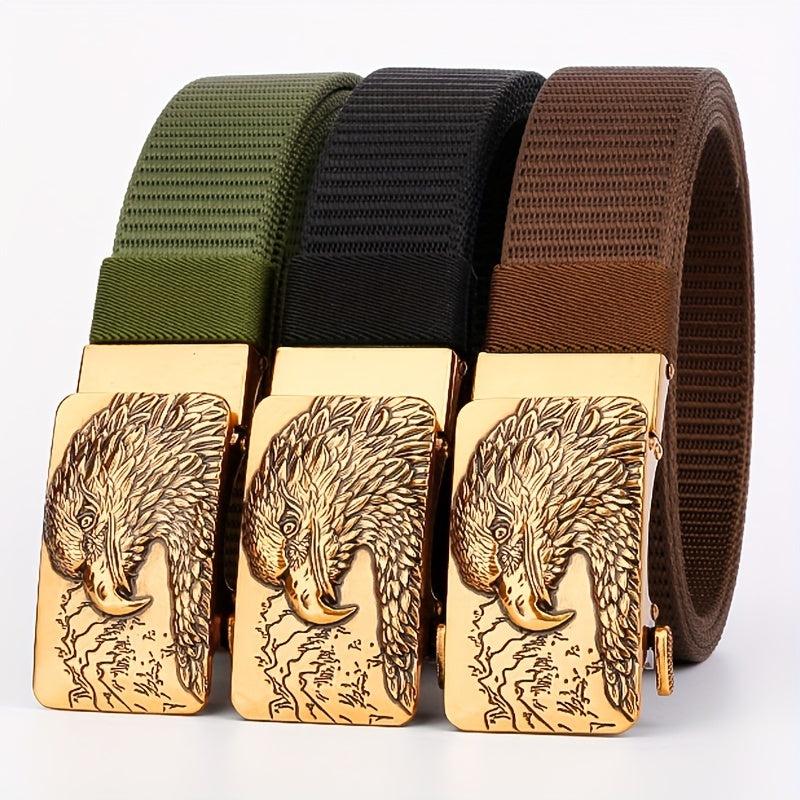 Men's Automatic Buckle Belt with Eagle Buckle for Outdoor Sports