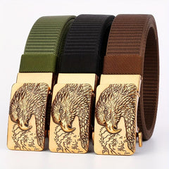 Men's Automatic Buckle Belt with Eagle Buckle for Outdoor Sports