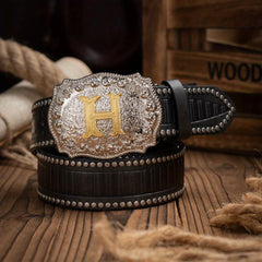 Men's Letter Alloy Pin Buckle PU Striped Belt Accessory