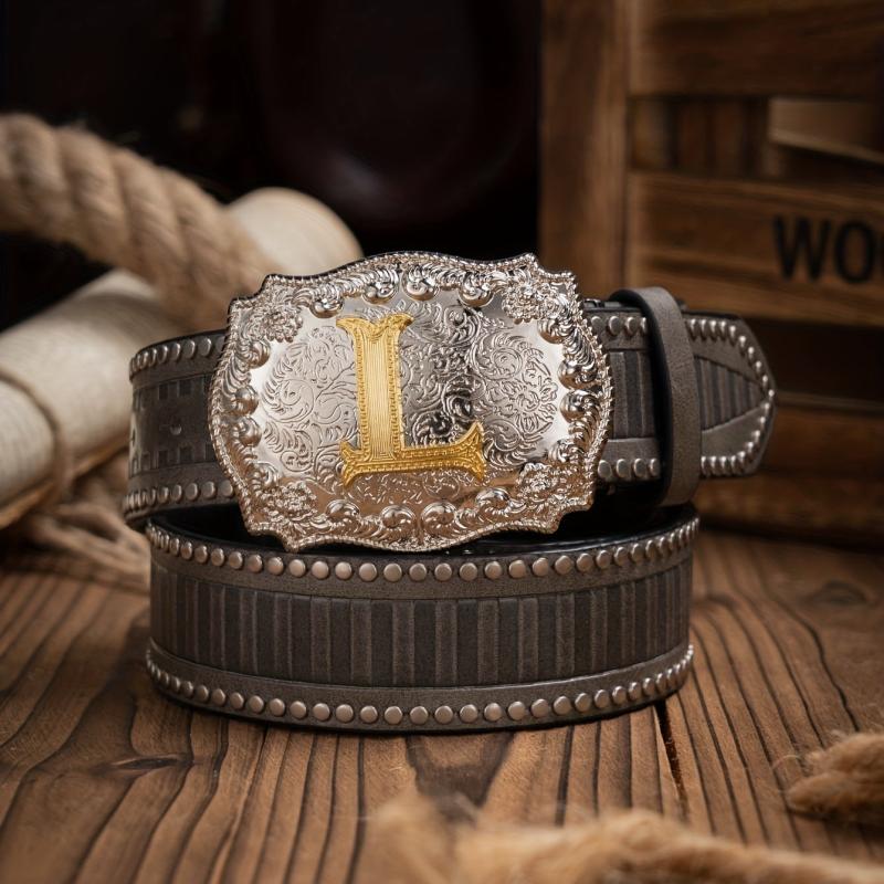 Men's Letter Alloy Pin Buckle PU Striped Belt Accessory