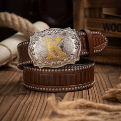 Men's Letter Alloy Pin Buckle PU Striped Belt Accessory