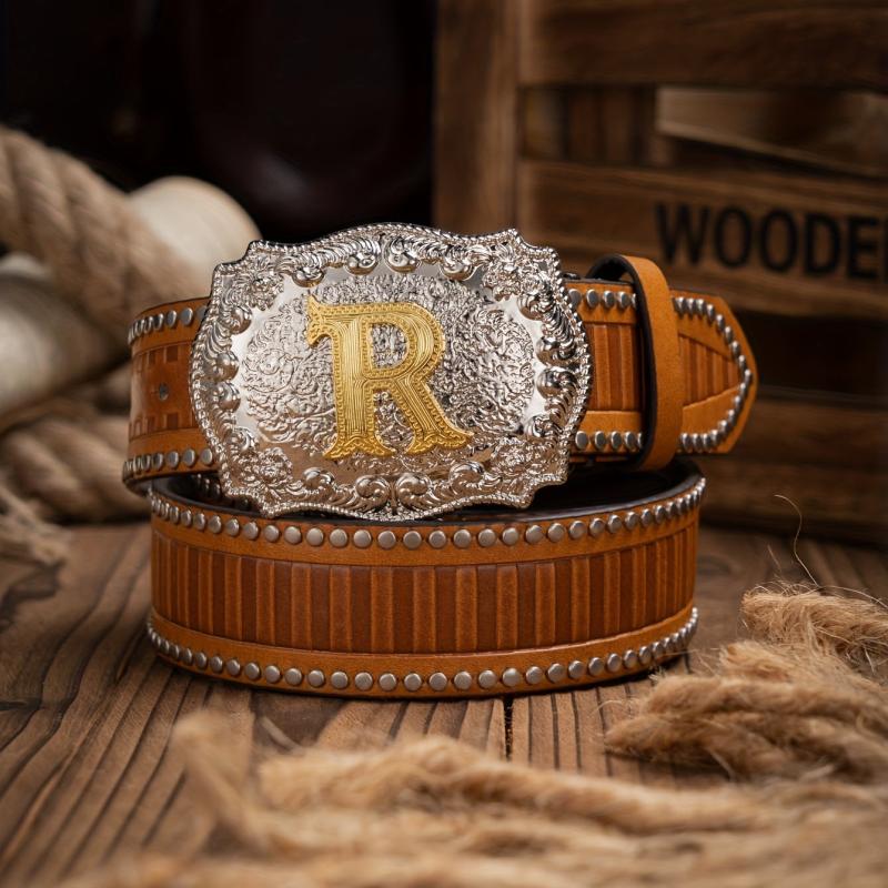 Men's Letter Alloy Pin Buckle PU Striped Belt Accessory