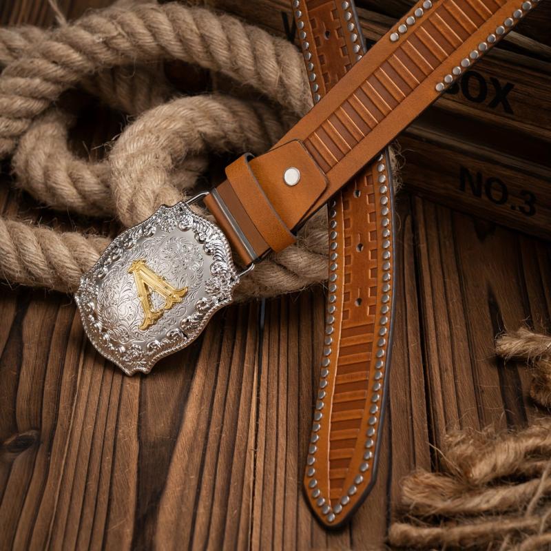 Men's Letter Alloy Pin Buckle PU Striped Belt Accessory