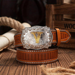 Men's Letter Alloy Pin Buckle PU Striped Belt Accessory