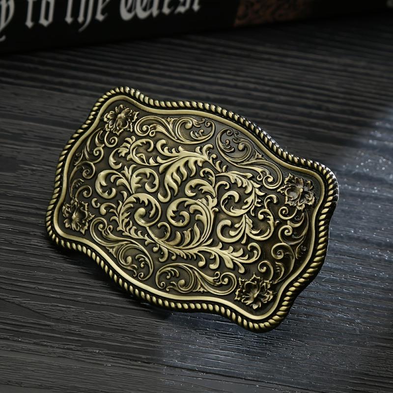 Leisure Western Denim Men's Belt Flower Buckle