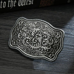 Leisure Western Denim Men's Belt Flower Buckle