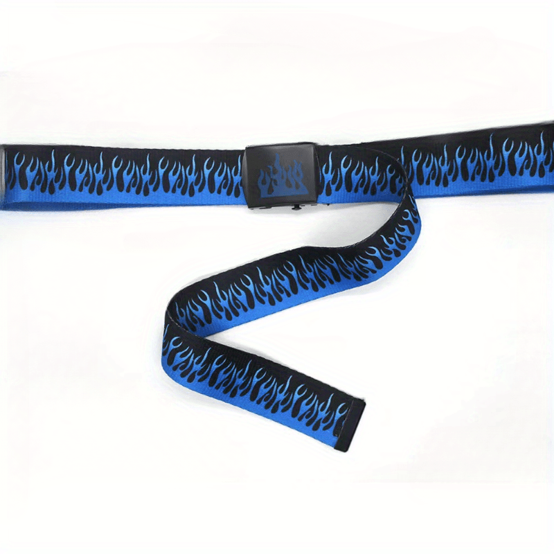 Flame Belt Fire Pattern Canvas Leather Colorful Hip Hop Hell