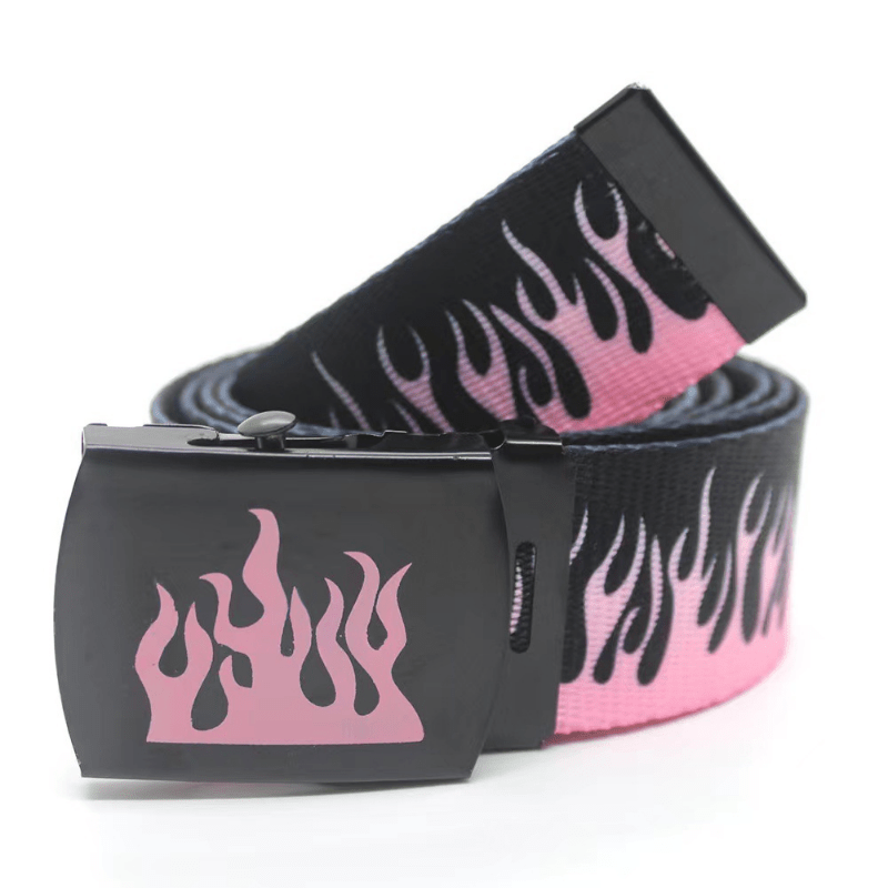 Flame Belt Fire Pattern Canvas Leather Colorful Hip Hop Hell