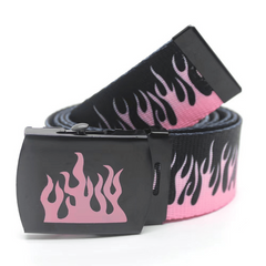 Flame Belt Fire Pattern Canvas Leather Colorful Hip Hop Hell