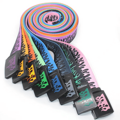 Flame Belt Fire Pattern Canvas Leather Colorful Hip Hop Hell