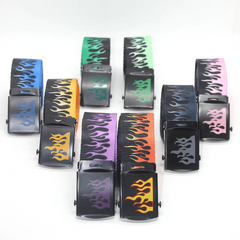 Flame Belt Fire Pattern Canvas Leather Colorful Hip Hop Hell
