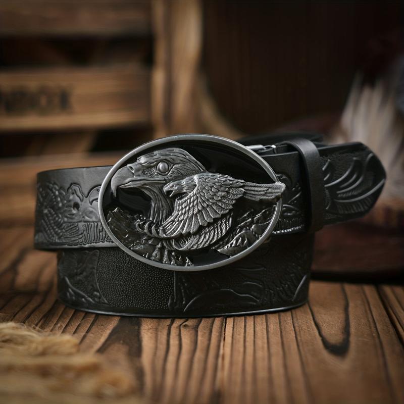 Men's Vintage Western Style Dress Belt with Eagle Buckle