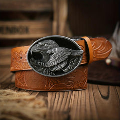Men's Vintage Western Style Dress Belt with Eagle Buckle