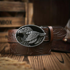 Men's Vintage Western Style Dress Belt with Eagle Buckle