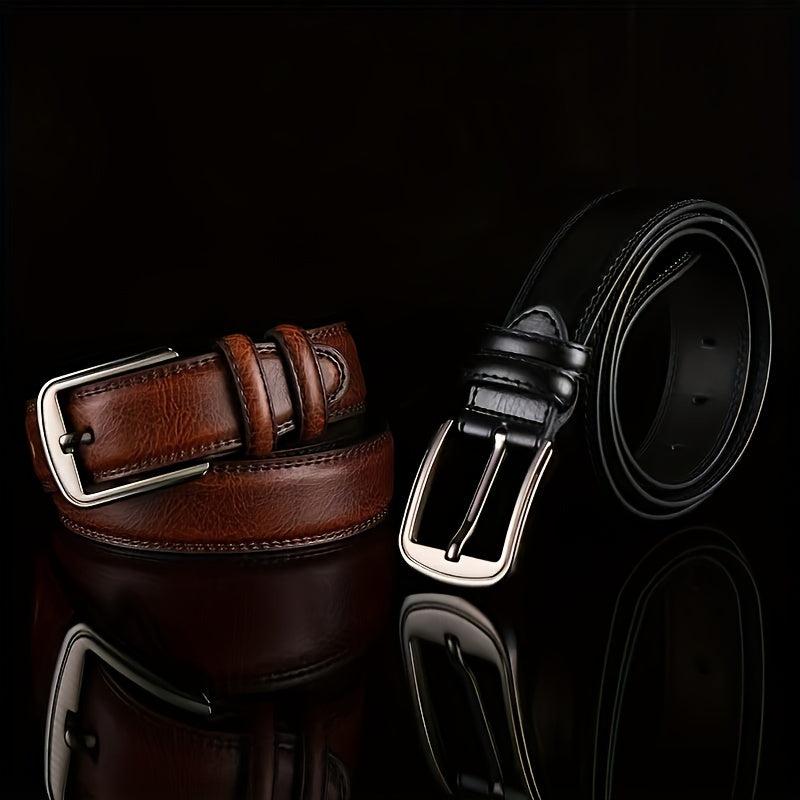 Men's Leather Belt with Alloy Pin Buckle