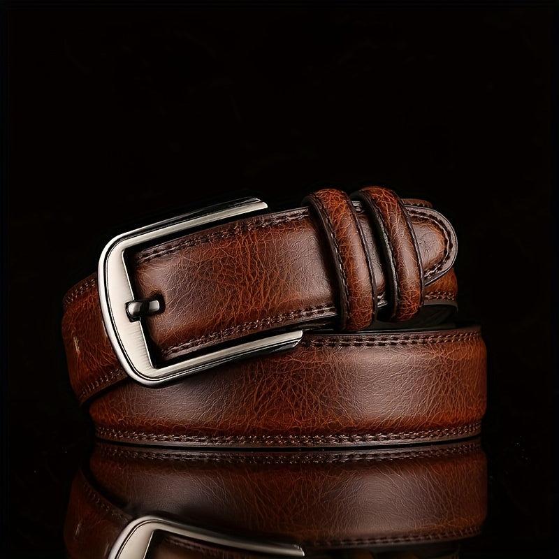 Men's Leather Belt with Alloy Pin Buckle