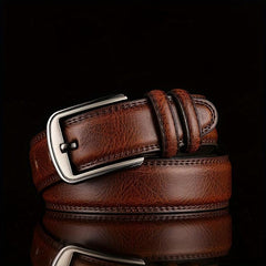 Men's Leather Belt with Alloy Pin Buckle