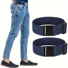 2-Pack Men's Flat Buckle Elastic Belts