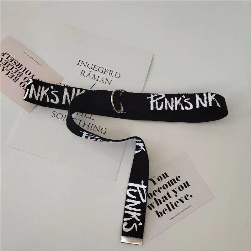 Men's Letter Graphic Tape Belt Double D Ring Buckle