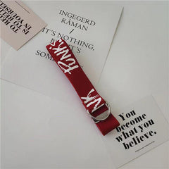 Men's Letter Graphic Tape Belt Double D Ring Buckle