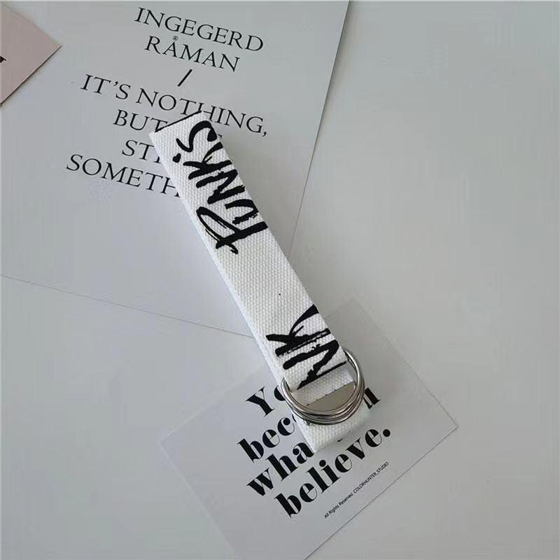 Men's Letter Graphic Tape Belt Double D Ring Buckle