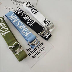 Men's Letter Graphic Tape Belt Double D Ring Buckle