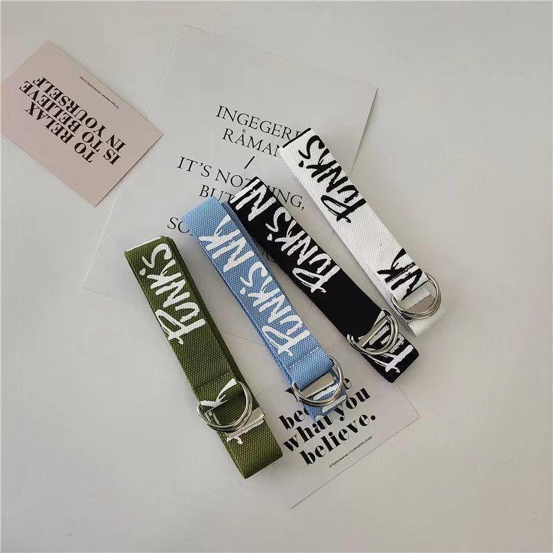 Men's Letter Graphic Tape Belt Double D Ring Buckle