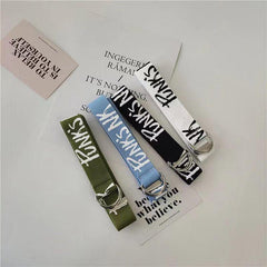 Men's Letter Graphic Tape Belt Double D Ring Buckle
