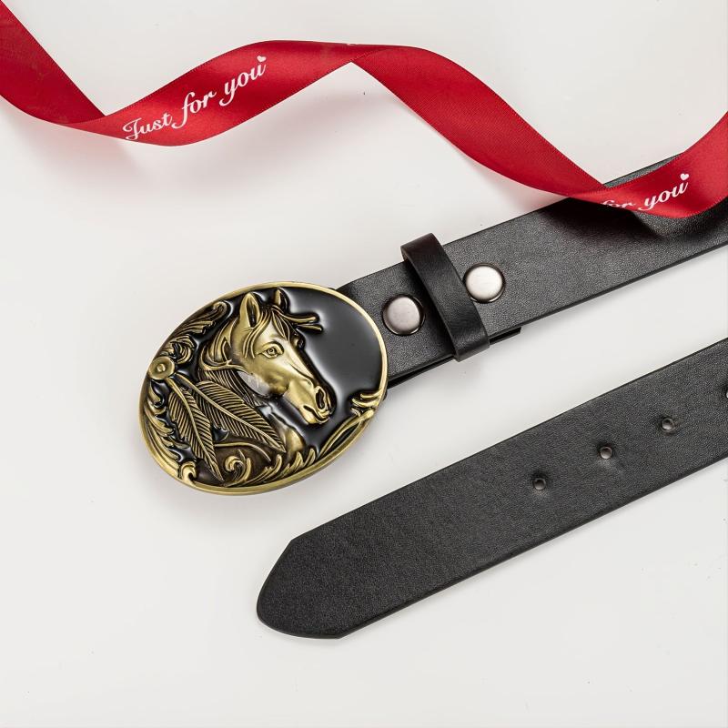 Casual Men Belt with Horse Head Button