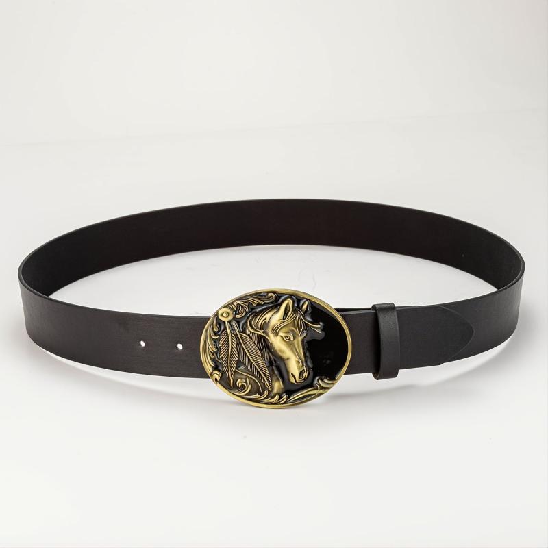 Casual Men Belt with Horse Head Button