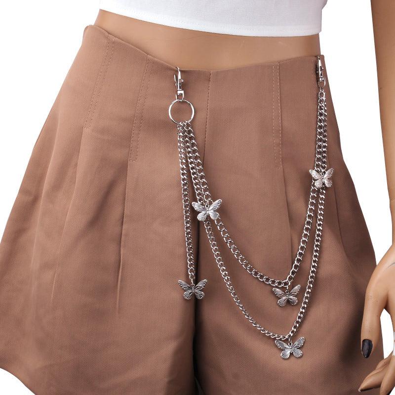 Silver Punk Butterfly Waist Chain Belt