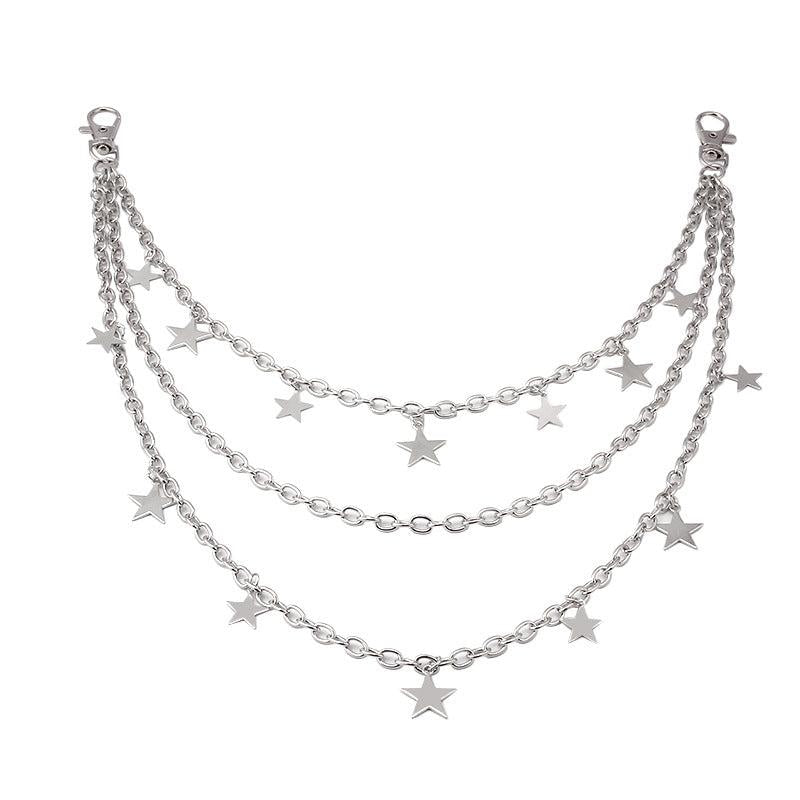 Punk Star Pendant Layered Chains Belt for Skirts Pants