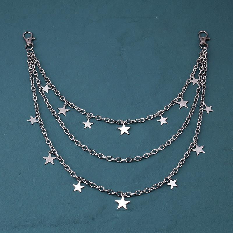 Punk Star Pendant Layered Chains Belt for Skirts Pants