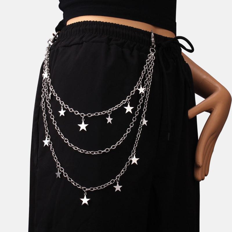 Punk Star Pendant Layered Chains Belt for Skirts Pants