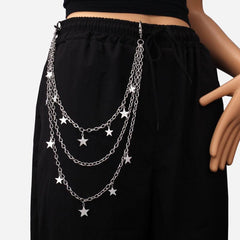 Punk Star Pendant Layered Chains Belt for Skirts Pants