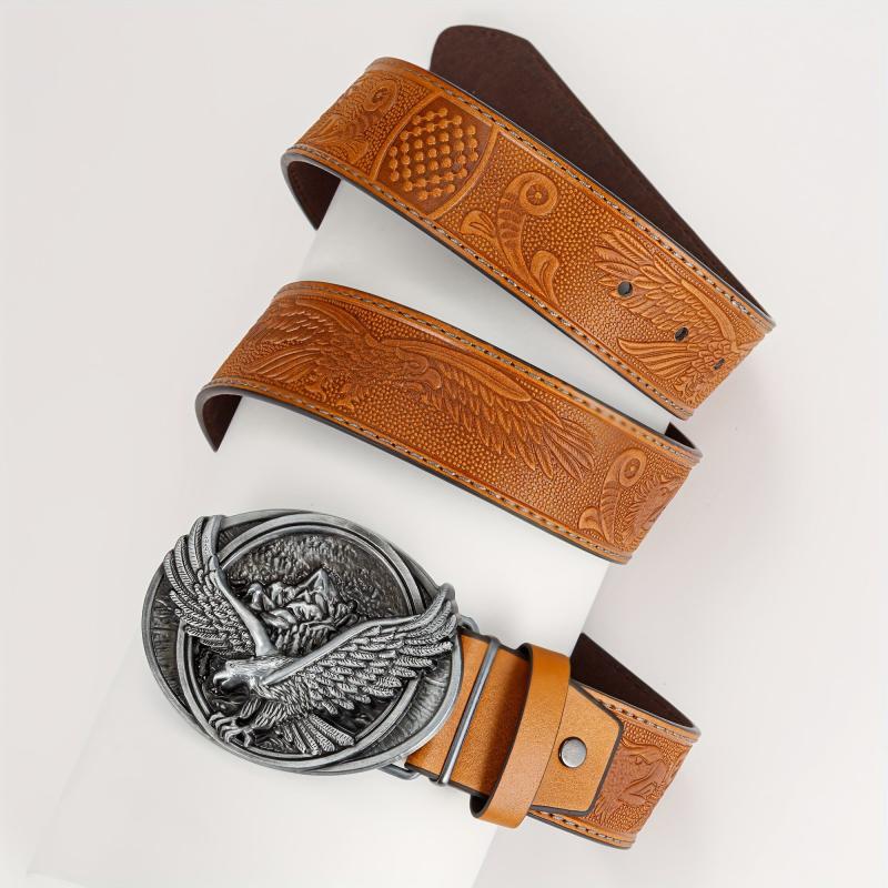 Eagle Wing Embossed Men's Belt High end Rock PU Leather Belt