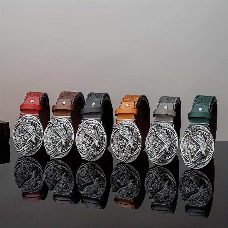 Eagle Wing Embossed Men's Belt High end Rock PU Leather Belt