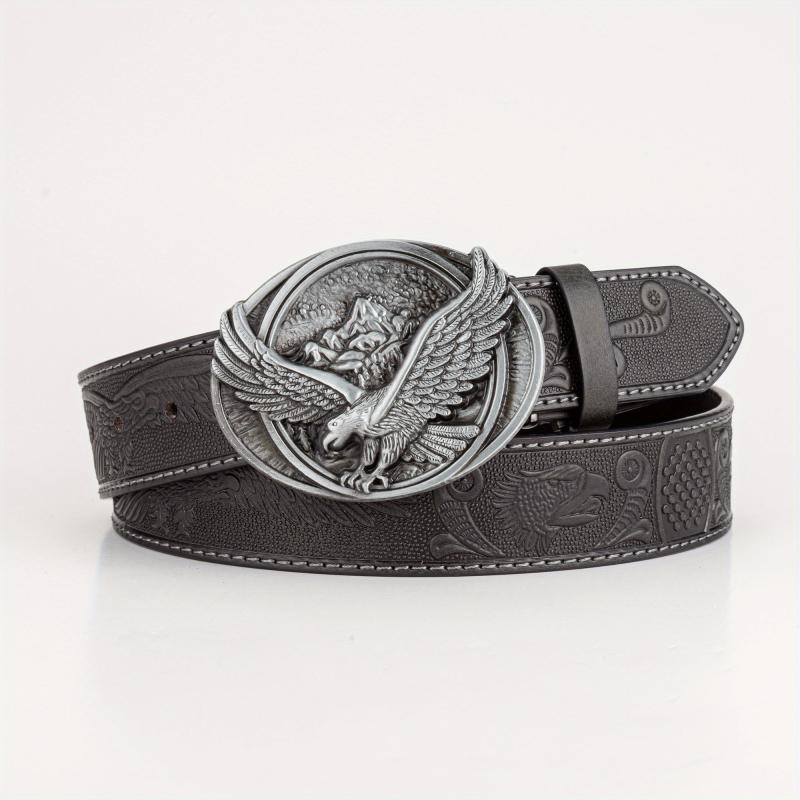 Eagle Wing Embossed Men's Belt High end Rock PU Leather Belt