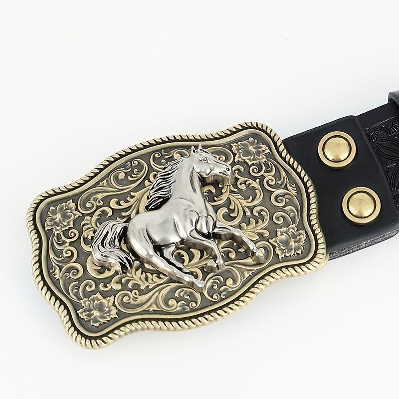 Western Cowboy Belt For Men Retro Running Horse Pattern Buckle Belts
