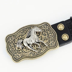 Western Cowboy Belt For Men Retro Running Horse Pattern Buckle Belts